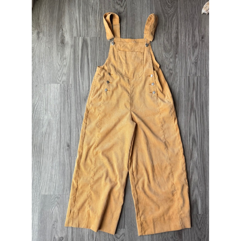 Boutique Mustard Yellow Corduroy Wide Leg Overalls Womens Small Boho